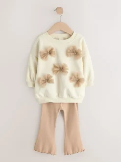 Sweaters En Hoody´S*Next - Set van sweatshirt met strik en uitlopende legging (3mnd-7jr) Crème