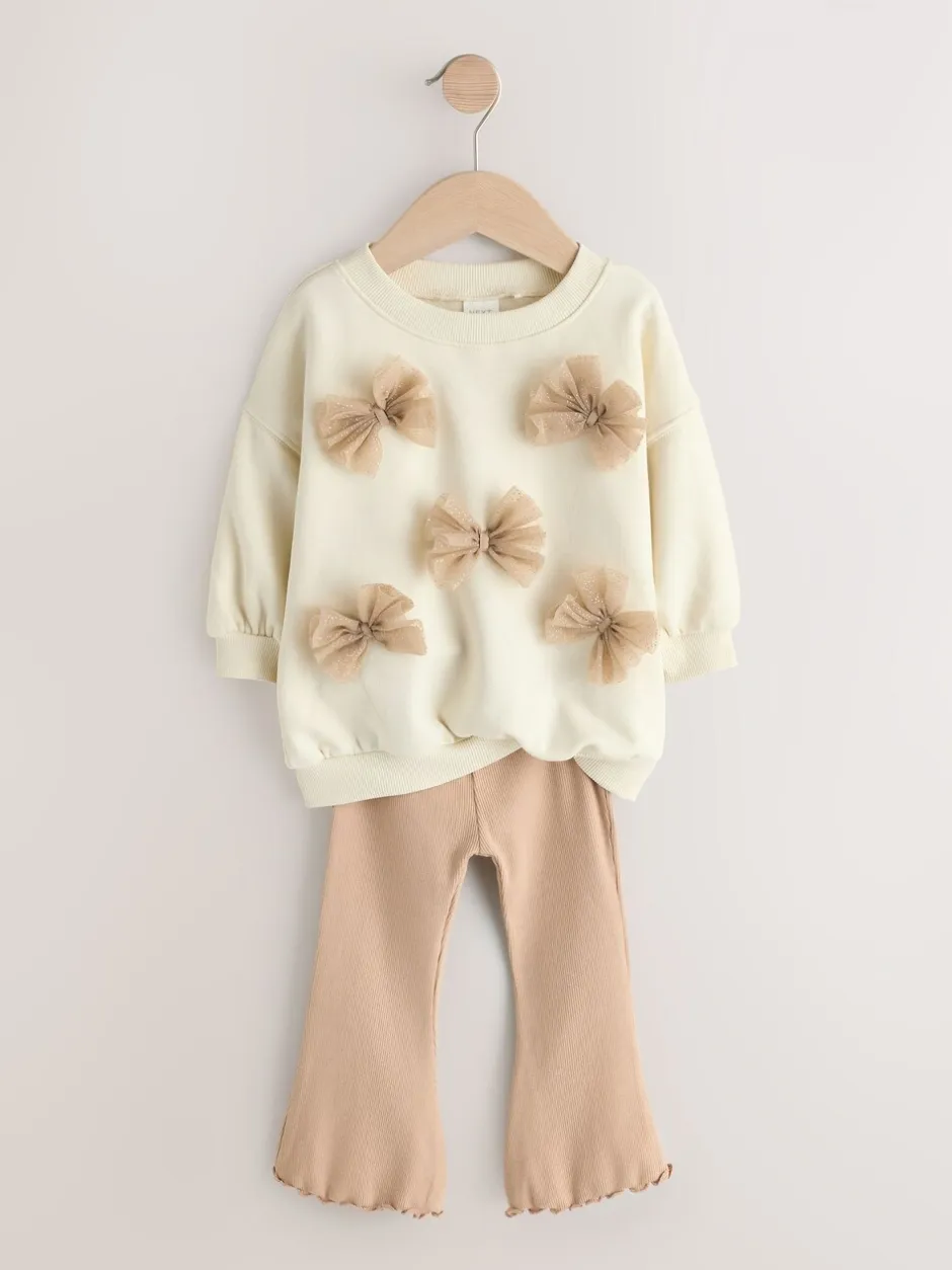 Sweaters En Hoody´S*Next - Set van sweatshirt met strik en uitlopende legging (3mnd-7jr) Crème