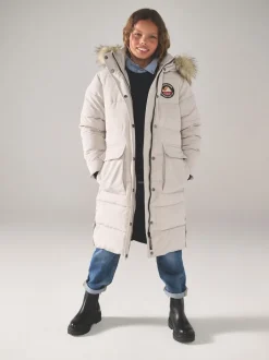 Schoolkleding|Jassen En Jacks|Superdry - - Everest lange gewatteerde jas Crème