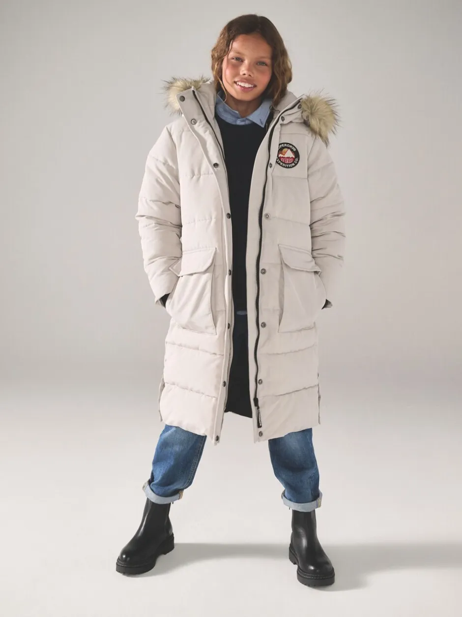 Schoolkleding|Jassen En Jacks|Superdry - - Everest lange gewatteerde jas Crème