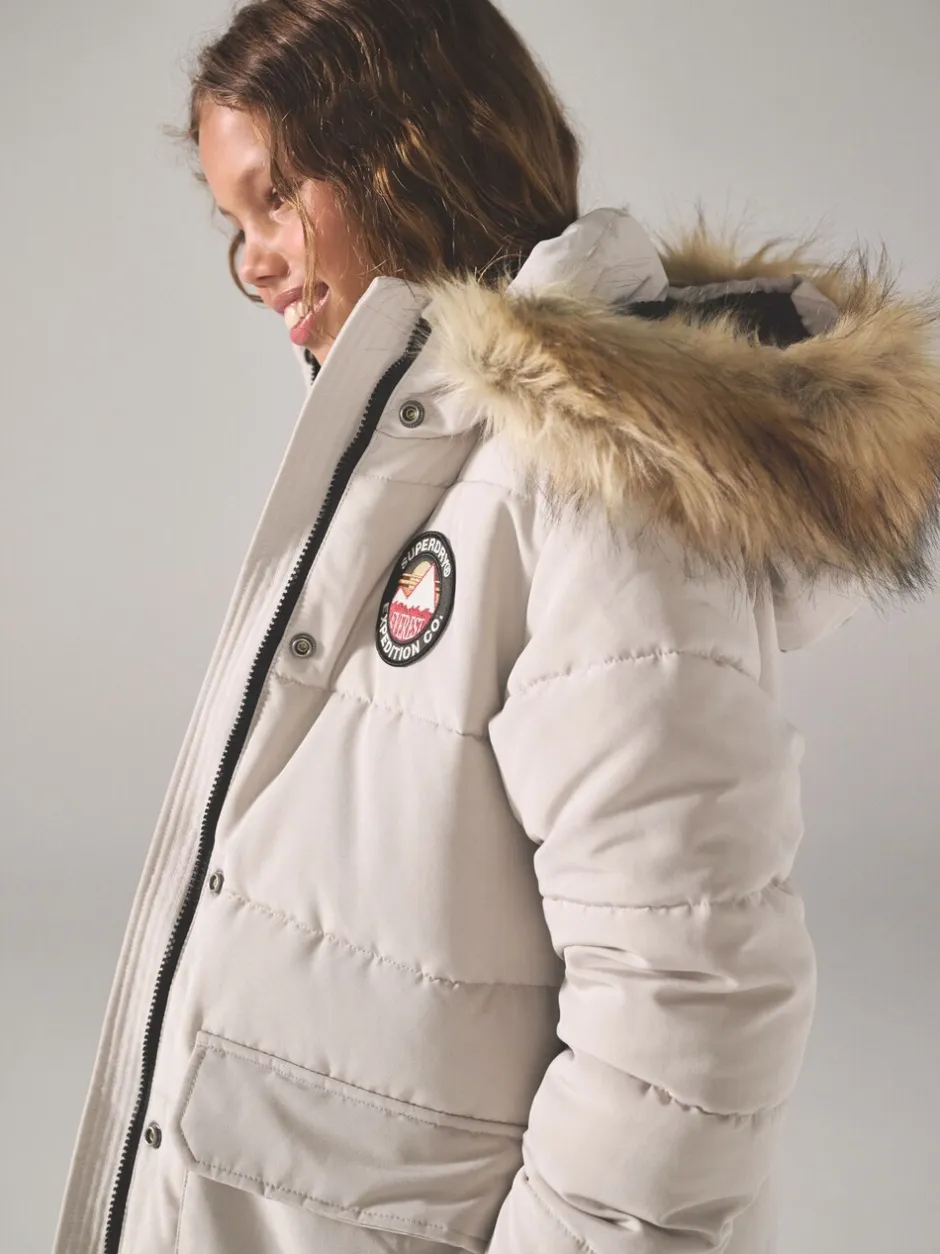 Schoolkleding|Jassen En Jacks|Superdry - - Everest lange gewatteerde jas Crème