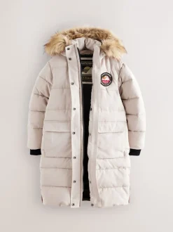 Schoolkleding|Jassen En Jacks|Superdry - - Everest lange gewatteerde jas Crème