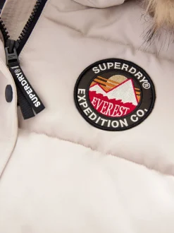 Schoolkleding|Jassen En Jacks|Superdry - - Everest lange gewatteerde jas Crème