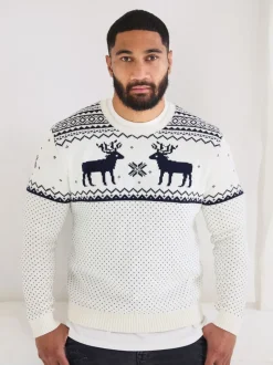 Gebreide Kleding*The Little Tailor - kersttrui met rendierfairislepatroon Crème