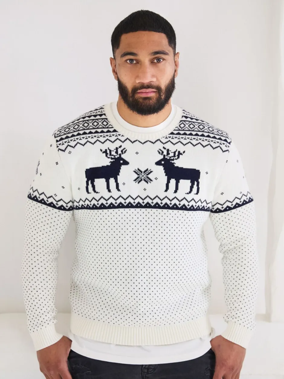 Gebreide Kleding*The Little Tailor - kersttrui met rendierfairislepatroon Crème