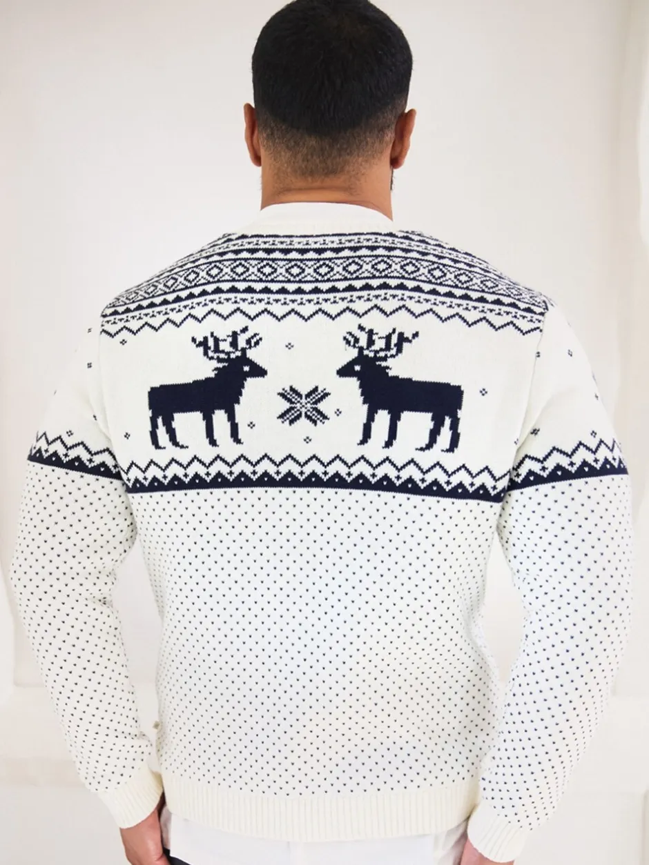 Gebreide Kleding*The Little Tailor - kersttrui met rendierfairislepatroon Crème