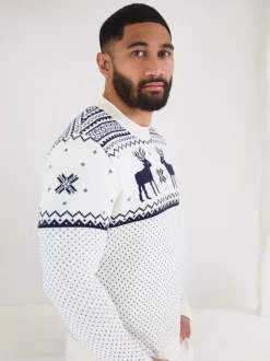 Gebreide Kleding*The Little Tailor - kersttrui met rendierfairislepatroon Crème