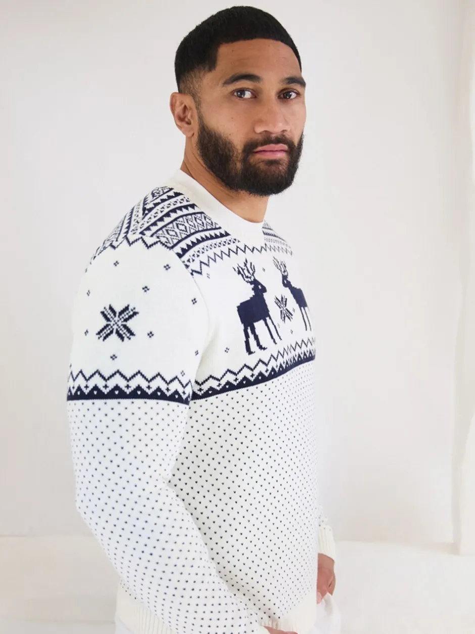 Gebreide Kleding*The Little Tailor - kersttrui met rendierfairislepatroon Crème
