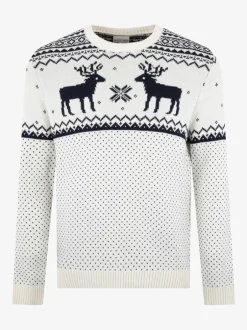 Gebreide Kleding*The Little Tailor - kersttrui met rendierfairislepatroon Crème