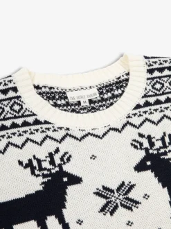 Gebreide Kleding*The Little Tailor - kersttrui met rendierfairislepatroon Crème