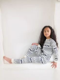 Nachtkleding En Pyjama's|Pyjama's|The Little Tailor - Kids Rendier kerstmis fair isle-patroon 100% katoen alles-in-één Crème