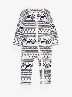 Nachtkleding En Pyjama's|Pyjama's|The Little Tailor - Kids Rendier kerstmis fair isle-patroon 100% katoen alles-in-één Crème
