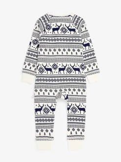 Nachtkleding En Pyjama's|Pyjama's|The Little Tailor - Kids Rendier kerstmis fair isle-patroon 100% katoen alles-in-één Crème