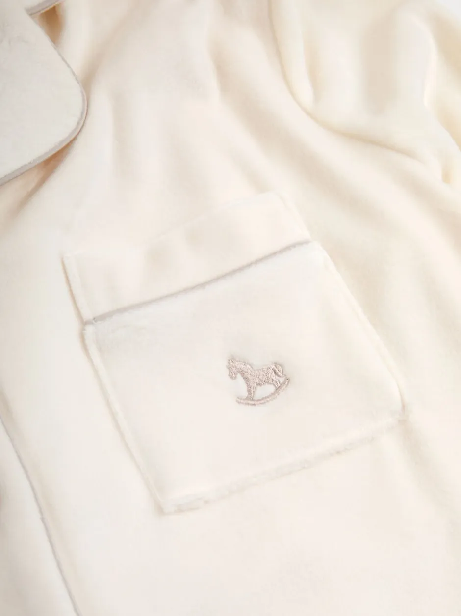 Pyjama's|The Little Tailor - luxe kerstpyjama van zacht aanvoelend velours Crème