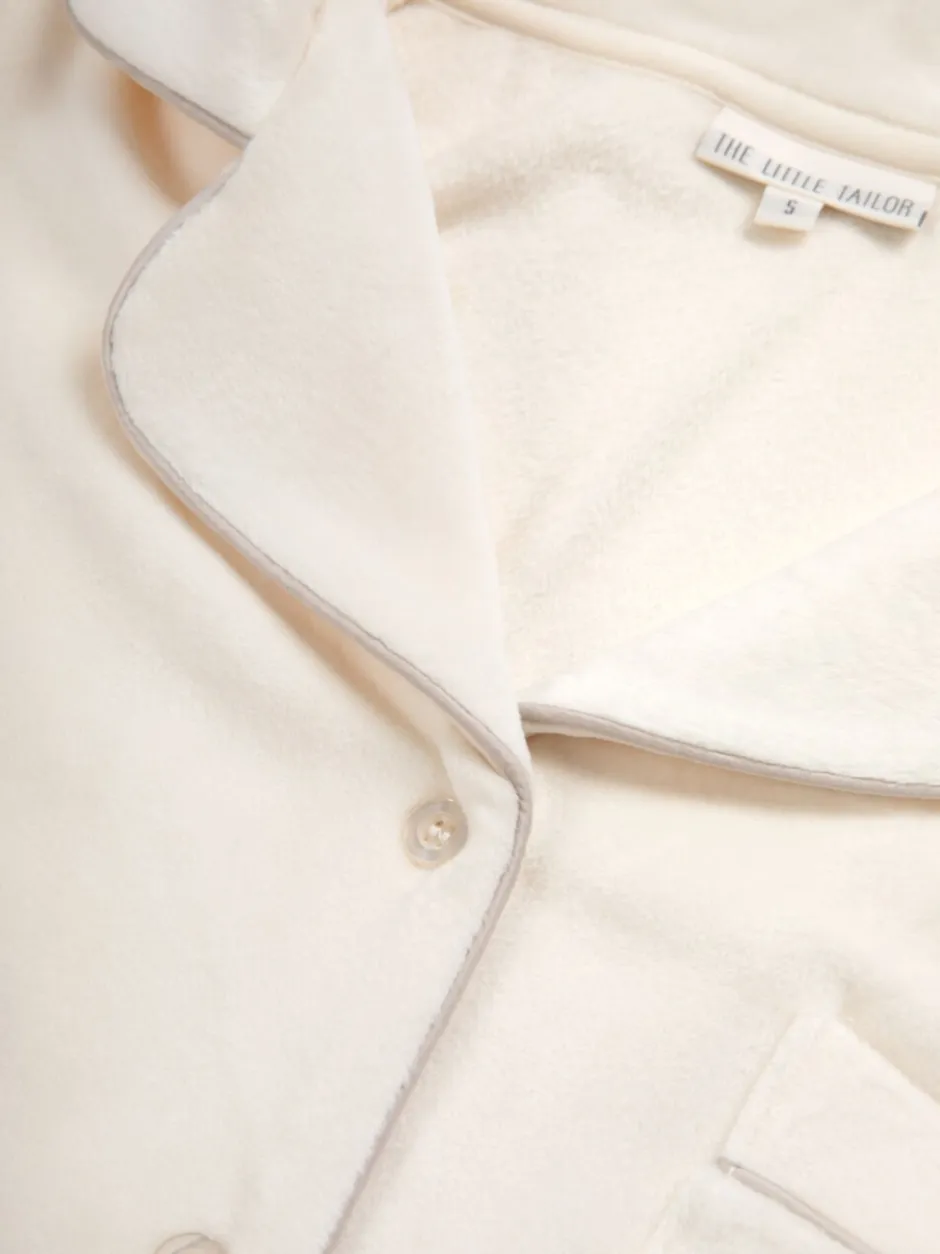Pyjama's|The Little Tailor - luxe kerstpyjama van zacht aanvoelend velours Crème