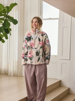 Hoody's En Sweatshirts|Next Crème gebloemd - Borg fleece met korte rits