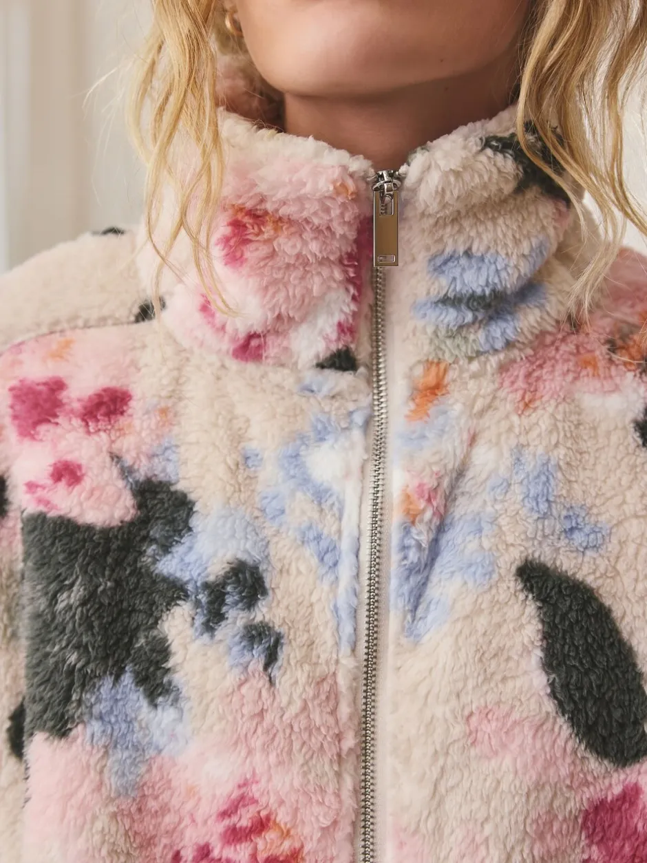 Hoody's En Sweatshirts|Next Crème gebloemd - Borg fleece met korte rits