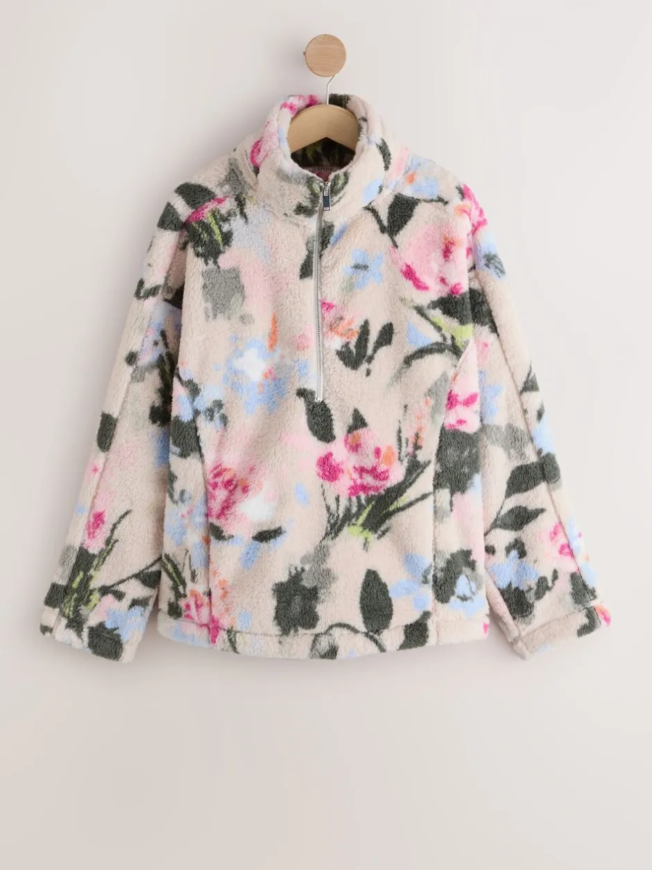 Hoody's En Sweatshirts|Next Crème gebloemd - Borg fleece met korte rits