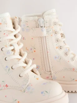 Gelegenheidskleding|Boots*Next - Enkellaarzen met vetersluiting Crème gebloemd