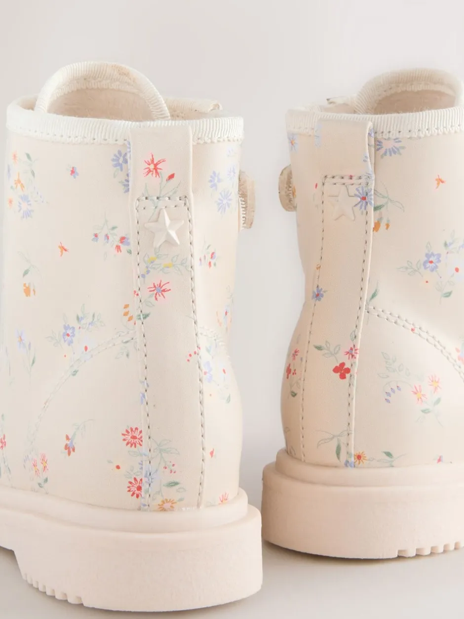 Gelegenheidskleding|Boots*Next - Enkellaarzen met vetersluiting Crème gebloemd