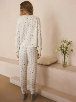Pyjama's|Loungewear*Next Crème gebloemd - Gezellige pyjama met wafeldessin en lange mouwen