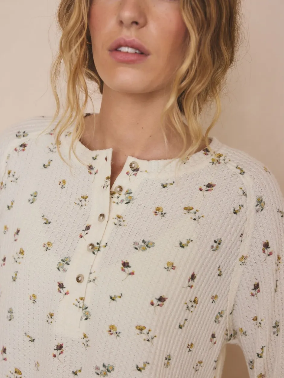 Pyjama's|Loungewear*Next Crème gebloemd - Gezellige pyjama met wafeldessin en lange mouwen