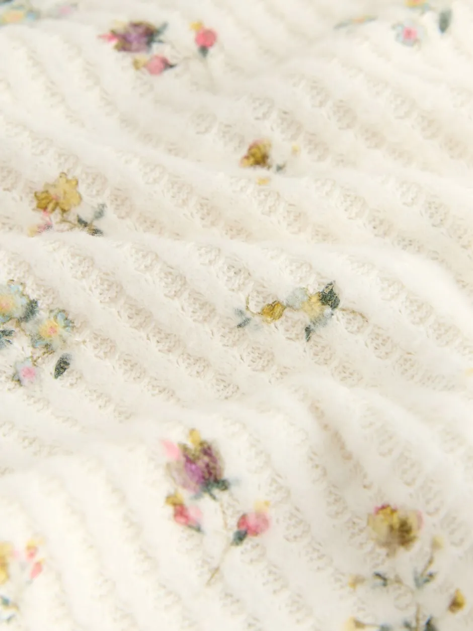 Pyjama's|Loungewear*Next Crème gebloemd - Gezellige pyjama met wafeldessin en lange mouwen