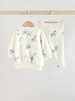Sets En Combisets|Truien En Breisels|Next - Set van 2 -delige Baby Sweater en Joggingbroeken (0mnd -2jr) Crème gebloemd