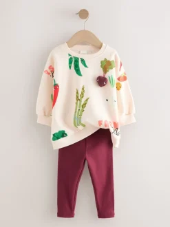 Sets En Outfits|Sweaters En Hoody´S|Next - Set met sweatshirt en legging (3 mnd-7 jr) Crème Groentenfiguren