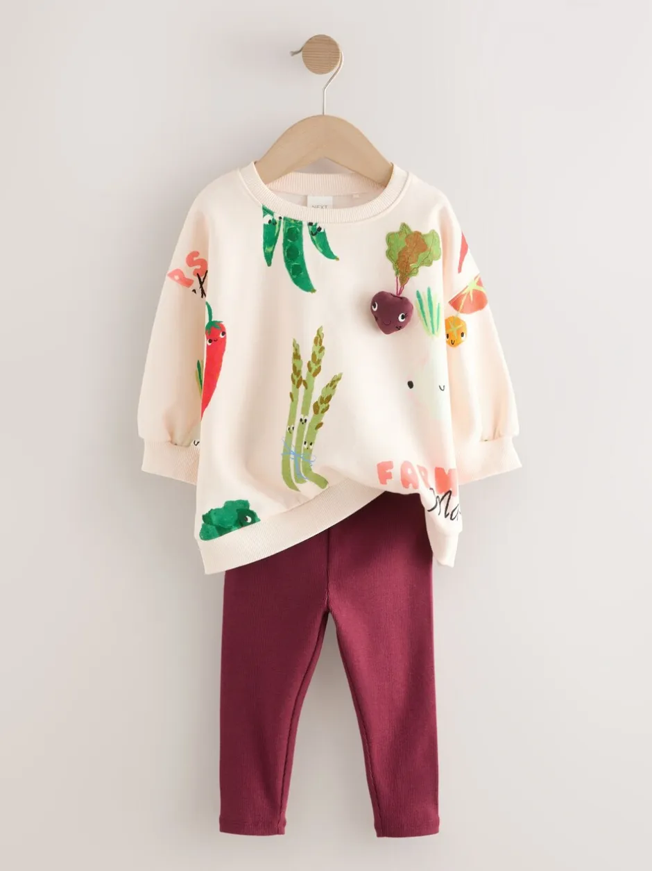 Sets En Outfits|Sweaters En Hoody´S|Next - Set met sweatshirt en legging (3 mnd-7 jr) Crème Groentenfiguren