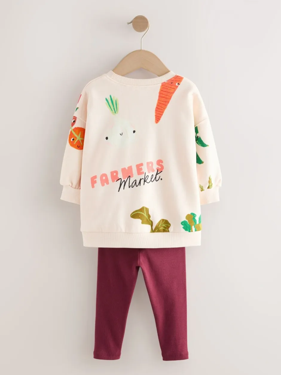 Sets En Outfits|Sweaters En Hoody´S|Next - Set met sweatshirt en legging (3 mnd-7 jr) Crème Groentenfiguren