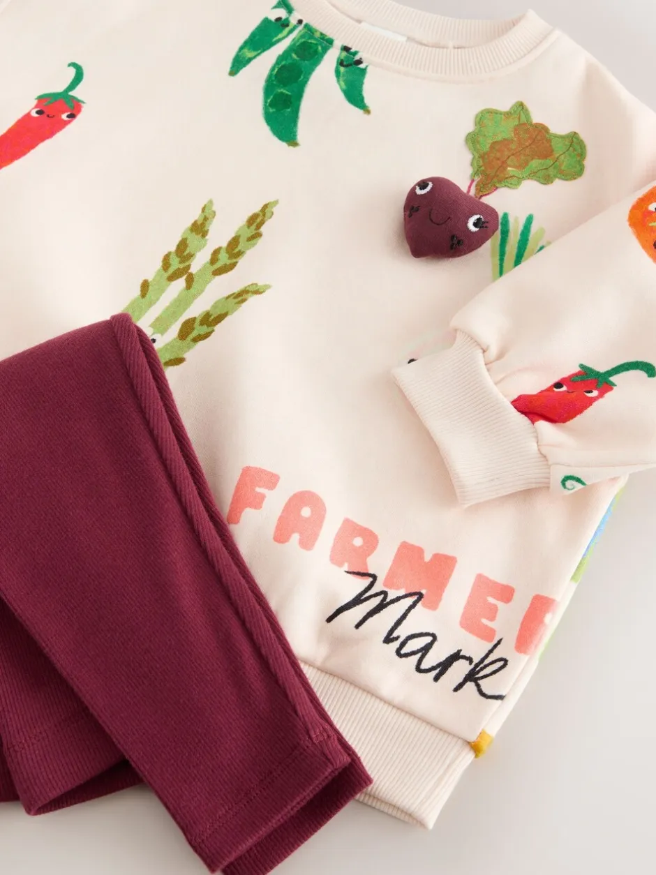 Sets En Outfits|Sweaters En Hoody´S|Next - Set met sweatshirt en legging (3 mnd-7 jr) Crème Groentenfiguren