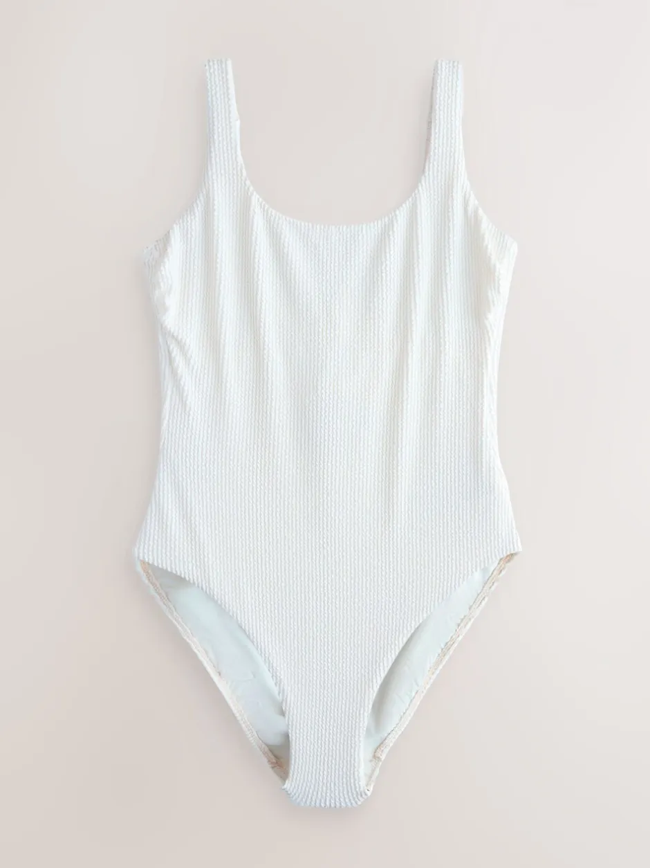 Badkleding*Next Crème Kreukeltextuur - Bow Back Tummy Control Scoop Swimsuit
