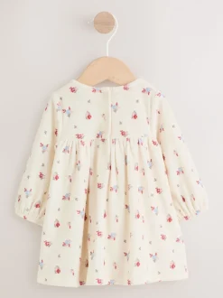 Jurken|Next - 2 -delige Baby Set van velours Jurk met Lange mouwen en Panty''s (0mnd-2jr) Crème met bloemetjesprint