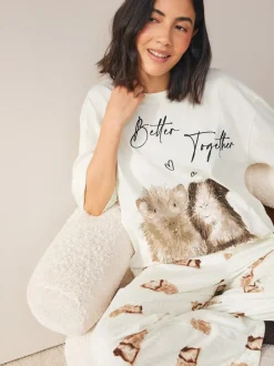 Pyjama's|Loungewear*Next Crème met cavia - Tricot pyjama met korte mouwen