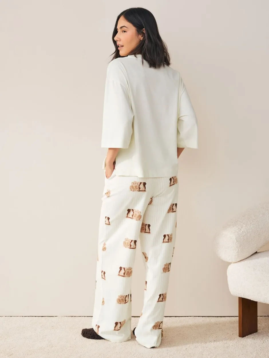 Pyjama's|Loungewear*Next Crème met cavia - Tricot pyjama met korte mouwen