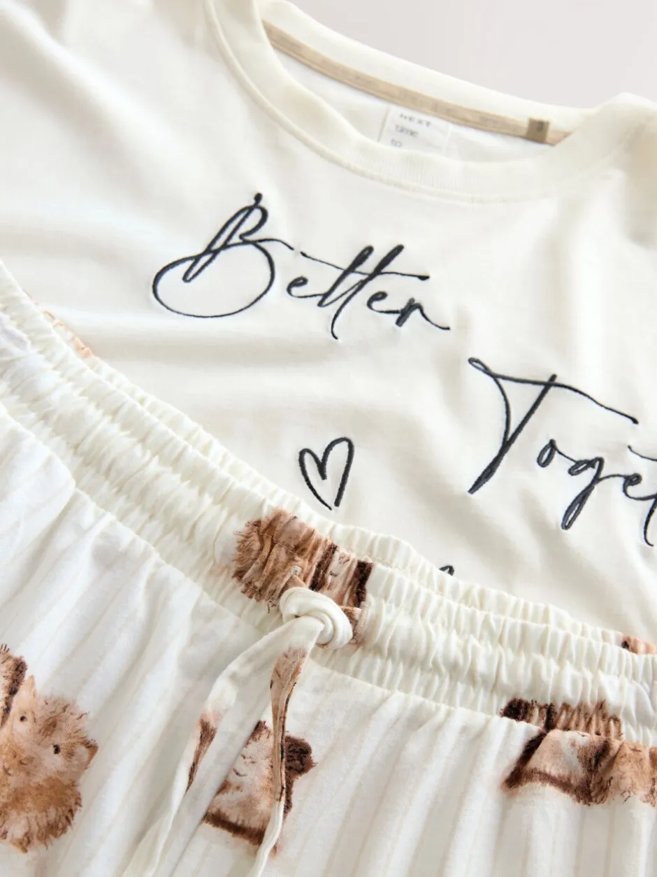 Pyjama's|Loungewear*Next Crème met cavia - Tricot pyjama met korte mouwen