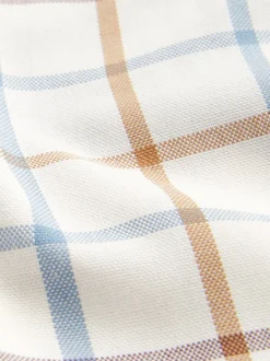 Shirts*Next Crème/blauw Tattersall-ruit - Strijvrij Oxford overhemd met korte mouwen en knopen