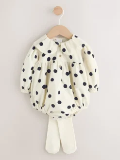 Sets En Combisets|Rompertjes En Tuinbroeken|Next Crème/Charcoal met stippen - Babyrompers met bloemenprint Set 2 -delig met maillot (0mnd -3jr)