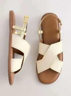 Ruimvallend En Extraruimvallend*Next - Gestikte sandalen met hielbandje Crèmekleurig leer