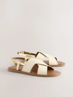 Ruimvallend En Extraruimvallend*Next - Gestikte sandalen met hielbandje Crèmekleurig leer