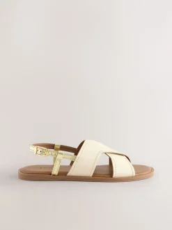 Ruimvallend En Extraruimvallend*Next - Gestikte sandalen met hielbandje Crèmekleurig leer