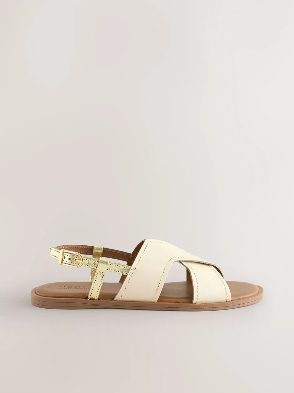 Ruimvallend En Extraruimvallend*Next - Gestikte sandalen met hielbandje Crèmekleurig leer