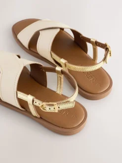 Ruimvallend En Extraruimvallend*Next - Gestikte sandalen met hielbandje Crèmekleurig leer