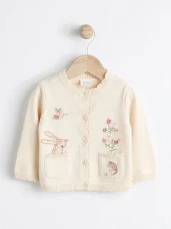 Gebreide Kleding*Next Crèmekleurig met konijn - 100% katoenen Pointelle gebreid Baby vest met bloemenpatroon (0mnd -3jr)