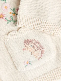 Gebreide Kleding*Next Crèmekleurig met konijn - 100% katoenen Pointelle gebreid Baby vest met bloemenpatroon (0mnd -3jr)