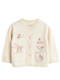 Gebreide Kleding*Next Crèmekleurig met konijn - 100% katoenen Pointelle gebreid Baby vest met bloemenpatroon (0mnd -3jr)