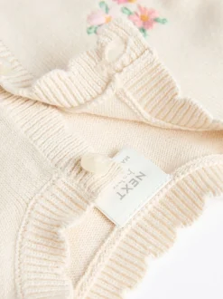 Gebreide Kleding*Next Crèmekleurig met konijn - 100% katoenen Pointelle gebreid Baby vest met bloemenpatroon (0mnd -3jr)