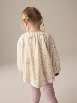 Overhemden En Blouses|Next - Blouse met lange mouwen en geplooide hals (3mnd-7jr) Crèmekleurige fijne bloemenprint
