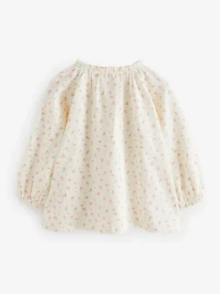 Overhemden En Blouses|Next - Blouse met lange mouwen en geplooide hals (3mnd-7jr) Crèmekleurige fijne bloemenprint